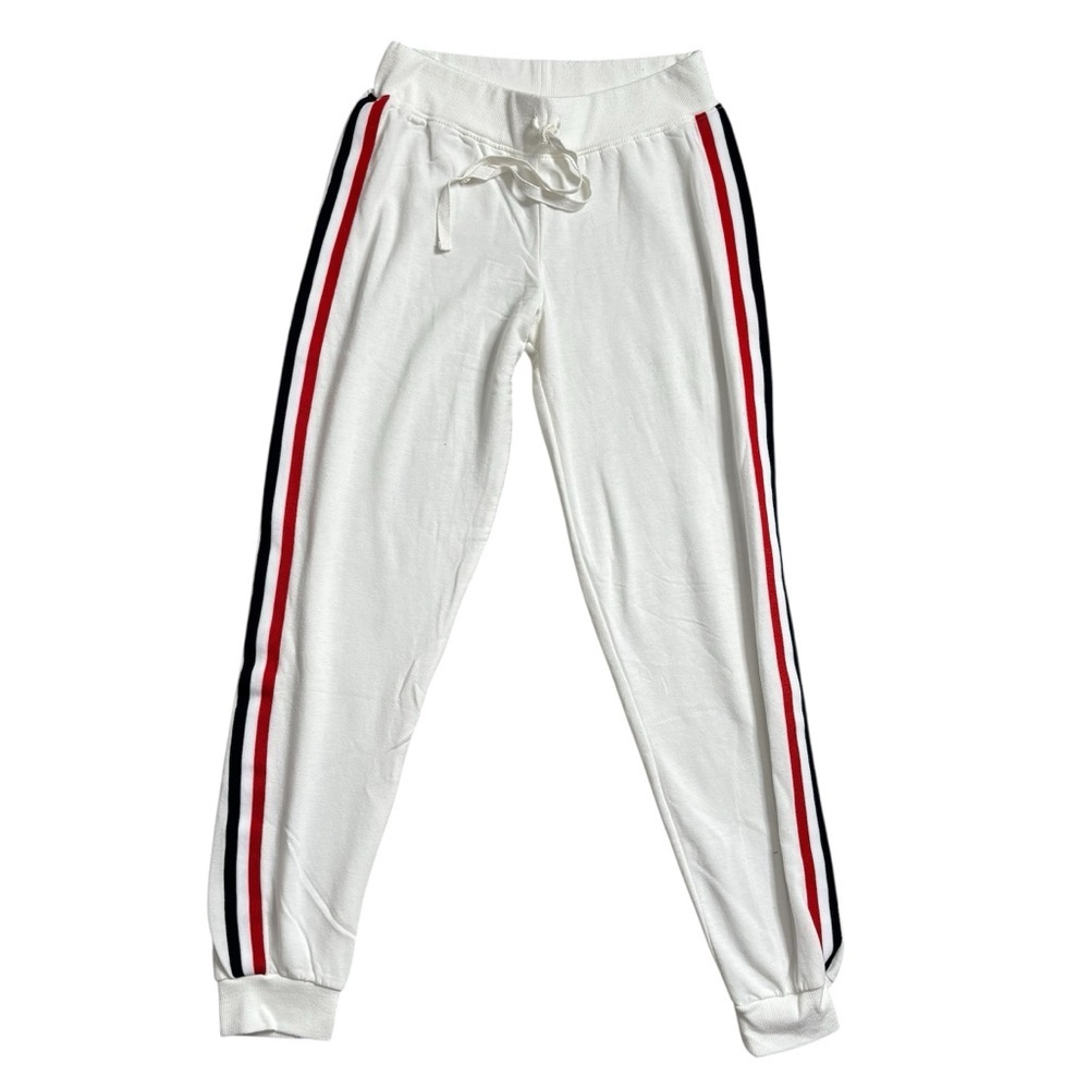 Olive & Oak White Track Joggers with Red and Black Side Stripes